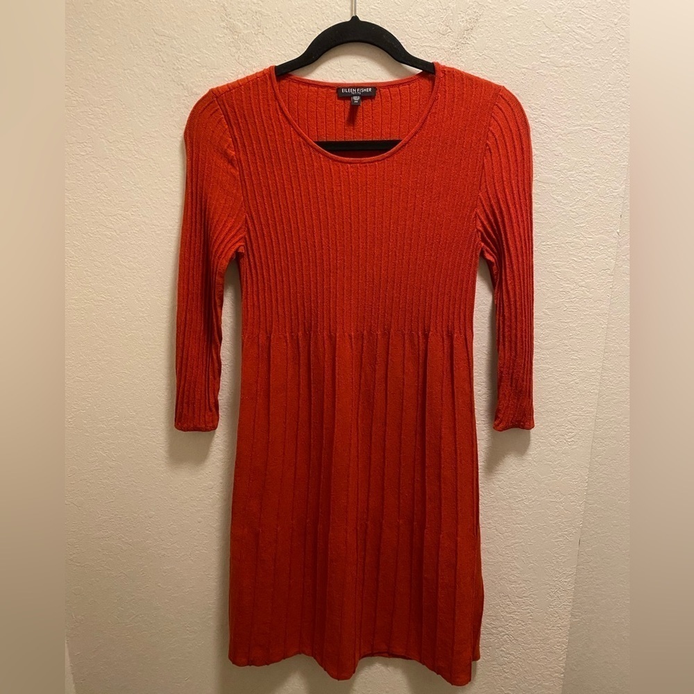 Eileen Fisher Wool Pleated 3/4 Length Sleeve Dress Size PP